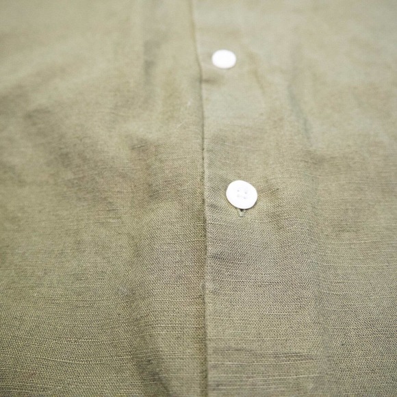 Mens Shirt XL Green Linen Button Down Long Sleeve Outdoors Minimalist Layer - Picture 7 of 16